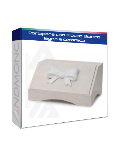 Portapane con Fiocco Bianco legno e ceramica