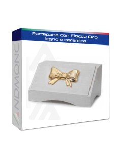 Portapane con Fiocco Oro legno e ceramica