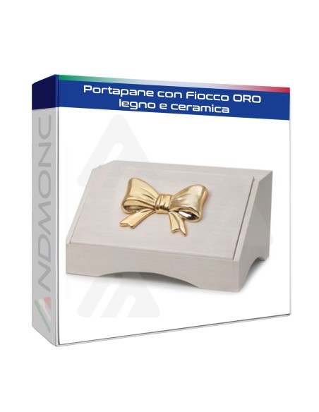 Portapane con Fiocco ORO legno e ceramica T1006FO