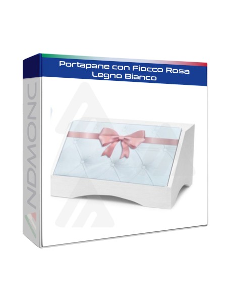 Portapane con Fiocco Rosa Legno Bianco