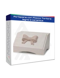 Portapane con Fiocco Tortora legno e ceramica