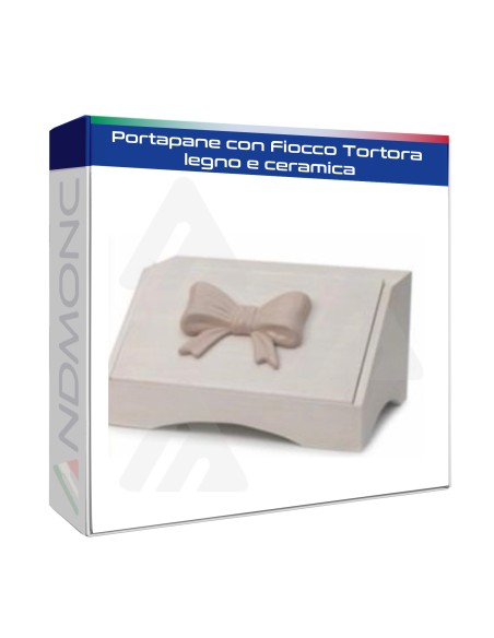 Portapane con Fiocco Tortora legno e ceramica