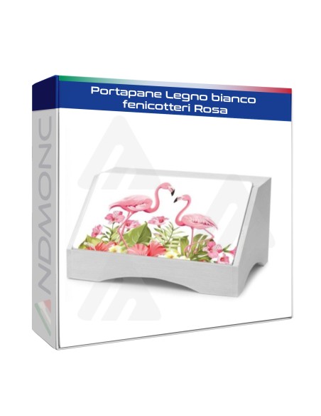 Portapane Legno bianco fenicotteri Rosa