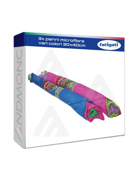 3x panni microfibra vari colori 30x40cm
