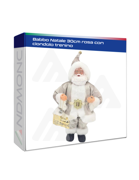 Babbo Natale 30cm rosa con ciondolo trenino