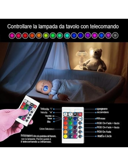 Lampada da tavolo a LED in cristallo RGB Multicolore Touch con Telecomando