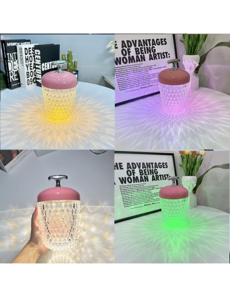 Lampada da tavolo a forma di pigna di cristallo, telecomando multicolore a LED