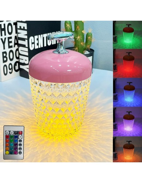 Lampada da tavolo a forma di pigna di cristallo, telecomando multicolore a LED