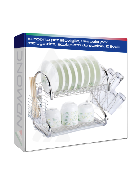 Supporto per stoviglie, vassoio per asciugatrice, scolapiatti da cucina, 2 livelli
