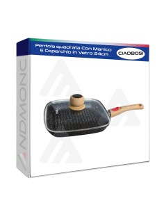 Pentola quadrata Con Manico E Coperchio in Vetro 24cm