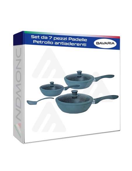 Set da 7 pezzi Padelle Bavaria colore Petrolio antiaderenti