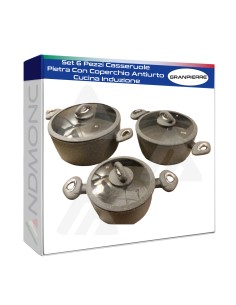 Set 6 Pezzi Casseruole Pietra Con Coperchio Antiurto...