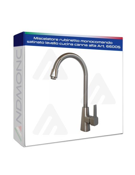 Miscelatore rubinetto monocomando satinato lavello cucina canna alta Art. 66005