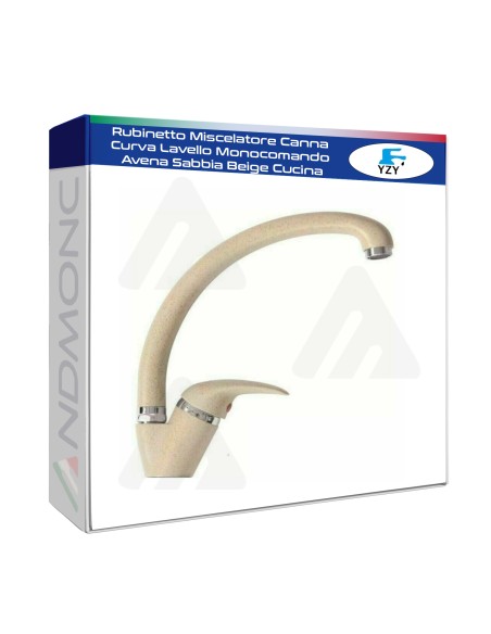 Rubinetto Miscelatore Canna Curva Lavello Monocomando Avena Sabbia Beige Cucina