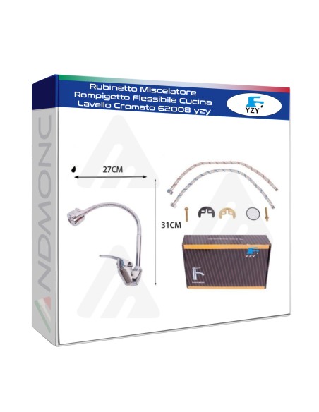 Rubinetto Miscelatore Rompigetto Flessibile Cucina Lavello Cromato 62008 yzy