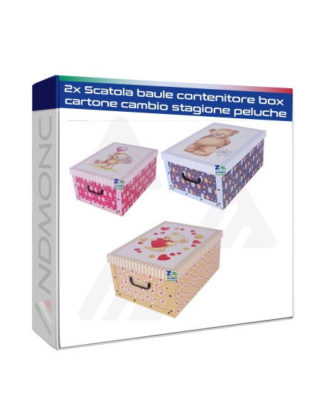 2x Scatola baule contenitore box cartone cambio stagione peluche