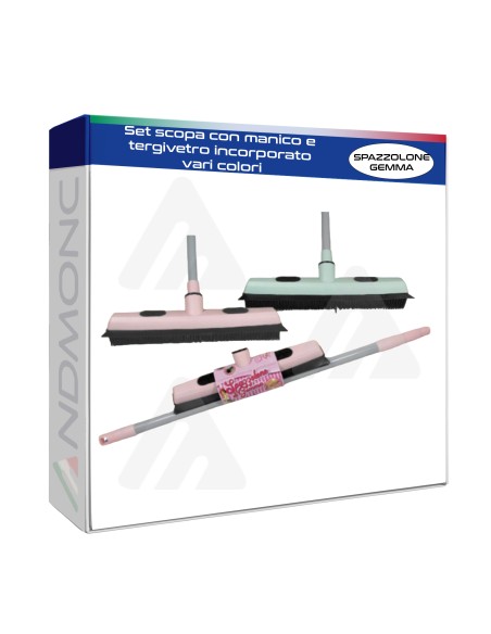 Set scopa con manico e tergivetro incorporato vari colori