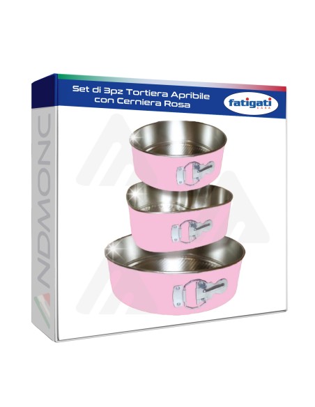 Set di 3pz Tortiera Apribile con Cerniera Rosa