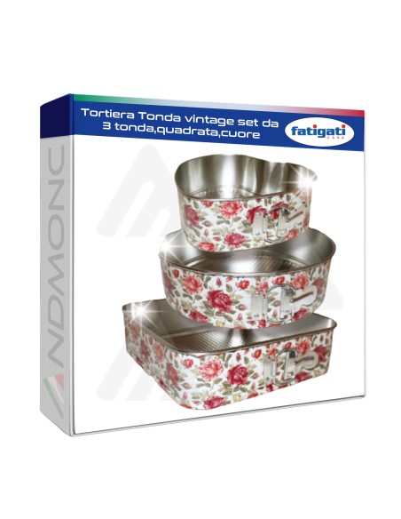 Tortiera Tonda vintage set da 3 tonda,quadrata,cuore