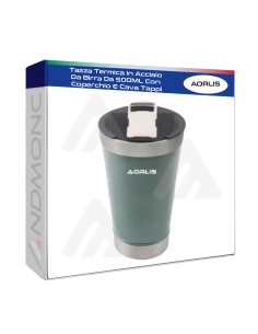 Tazza Termica In Acciaio Da Birra Da 500ML Con Coperchio...