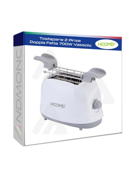 Tostapane Classico Tosta Fette Pane 2 Pinze Doppia Fetta 700W Vassoio HM-5926