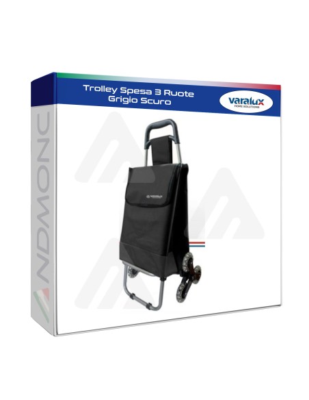 Trolley Spesa 3 Ruote Grigio Scuro