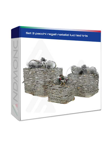 Set 3 pacchi regali natalizi luci led tris