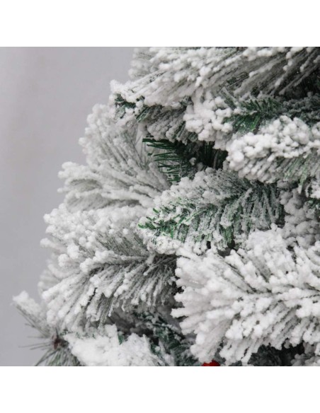 Albero di Natale Artificiale con Rami Spessi Innevato 150cm bacche rosse