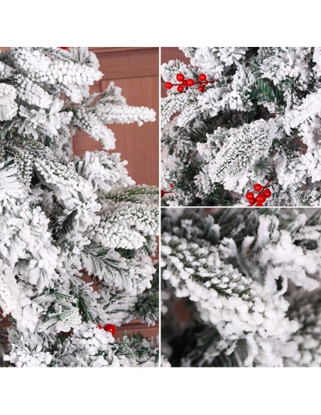 Albero di Natale Artificiale con Rami Spessi Innevato 150cm bacche rosse