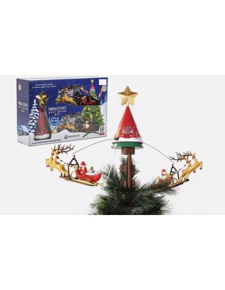 Puntale Sopra L’albero Di Natale Elettrico Roteante Con Slitte E Babbo Natale