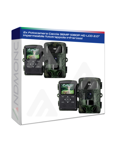 2x Fotocamera Caccia 36MP 1080P HD LCD 2.0" Impermeabile fototrappola Infrarossi
