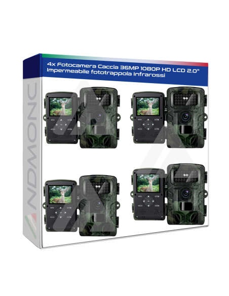 4x Fotocamera Caccia 36MP 1080P HD LCD 2.0" Impermeabile fototrappola Infrarossi