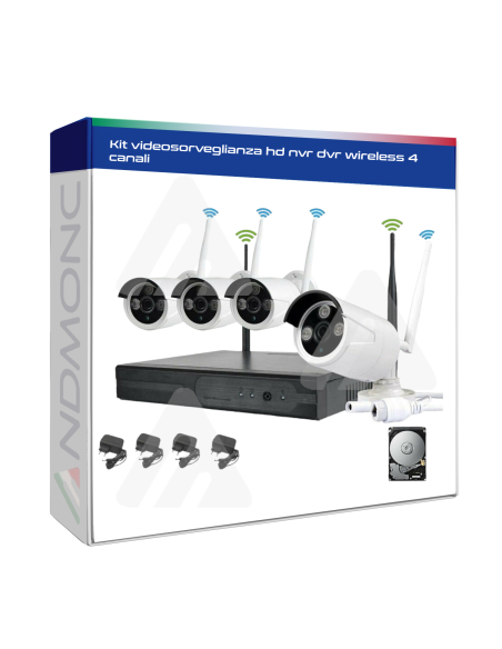 Kit videosorveglianza hd nvr dvr wireless 4 canali