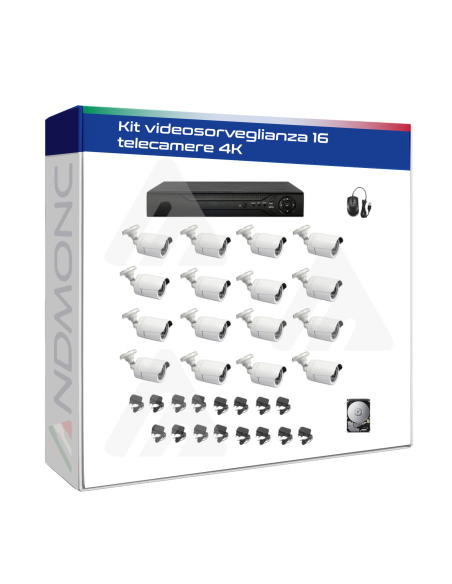 Kit videosorveglianza 16 telecamere 4K