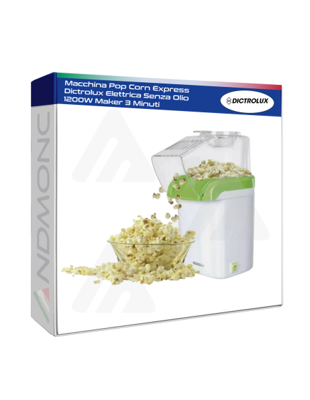 Macchina Pop Corn Express Dictrolux Elettrica Senza Olio 1200W Maker 3 Minuti
