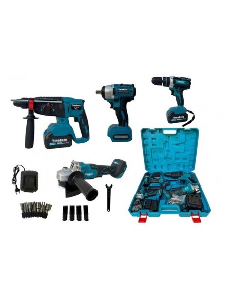 Set Attrezzi A Batteria TMAKOTA TM-TS406 SET 4 PEZZI Trapano, martello tassellatore, smerigliatrice, avvitatore