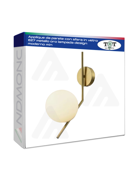 Lampada da parete Applique da parete con sfera in vetro E27 metallo oro lampada design moderno min