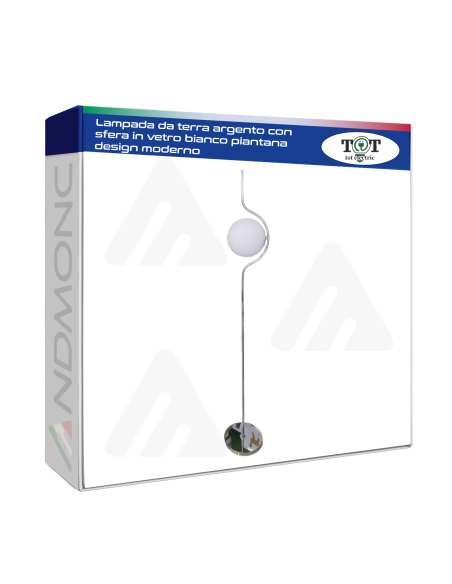Lampada da terra argento con sfera in vetro bianco piantana design moderno