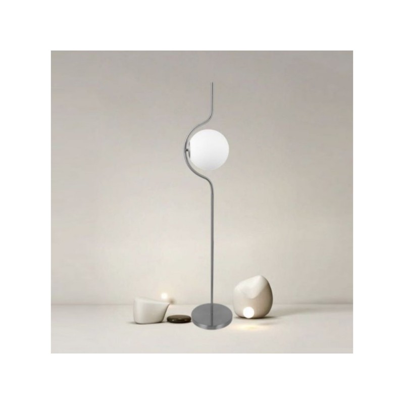 Lampada da terra argento con sfera in vetro...