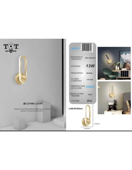 Lampada da parete Applique da parete ad anello ORO a LED da 13 W