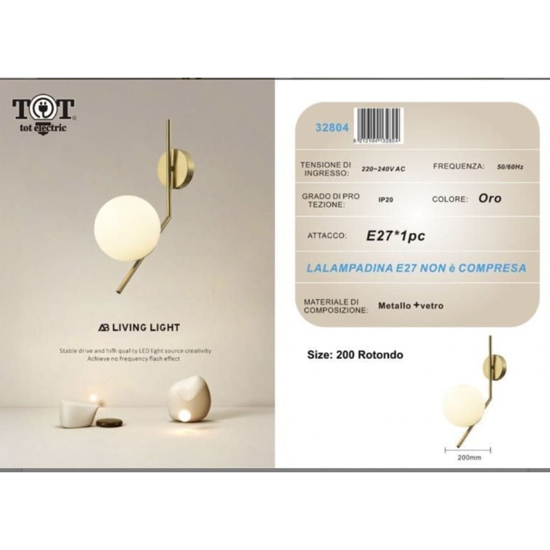 Lampada da parete Applique da parete con sfera...