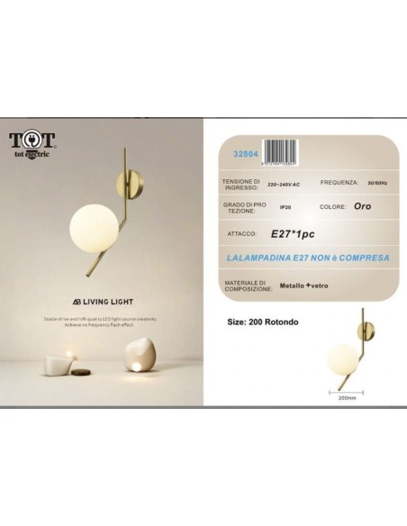 Lampada da parete Applique da parete con sfera in vetro E27 metallo oro lampada design moderno min