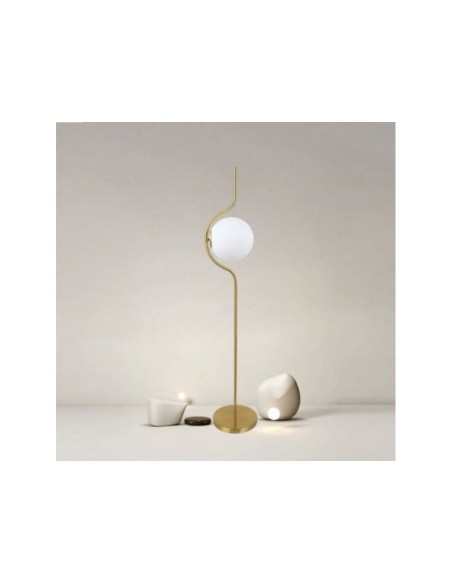 Lampada da terra Oro con sfera in vetro bianco piantana design moderno per salotto camera