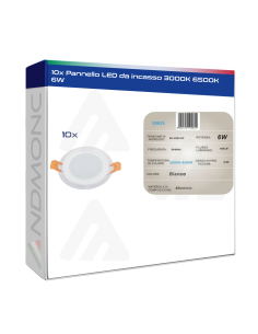 10x Pannello a LED da incasso 3000K - 6500K 6W AM-CR-6
