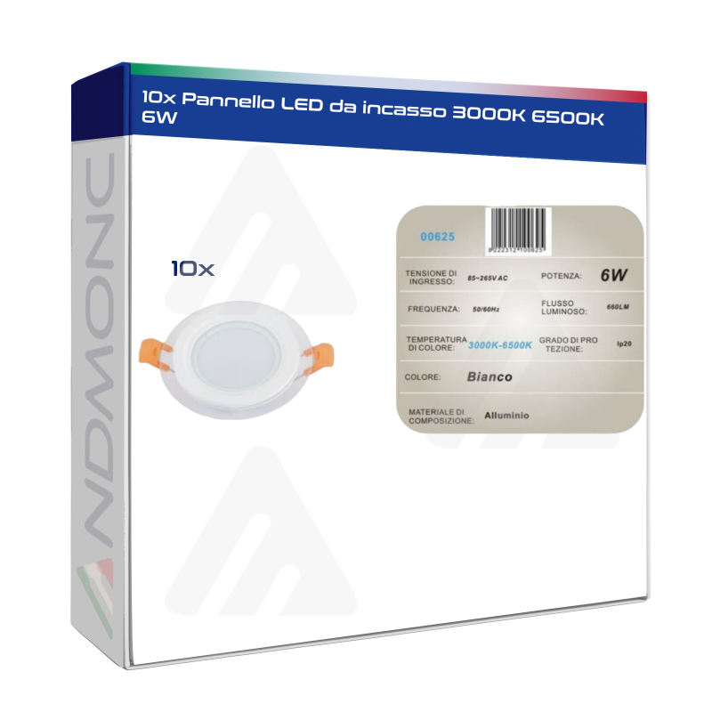 10x Pannello a LED da incasso 3000K - 6500K 6W...