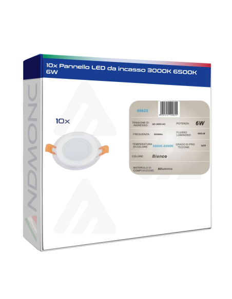 10x Pannello a LED da incasso 3000K - 6500K 6W AM-CR-6