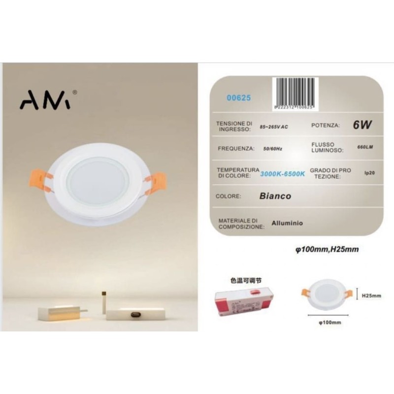 10x Pannello a LED da incasso 3000K - 6500K 6W...