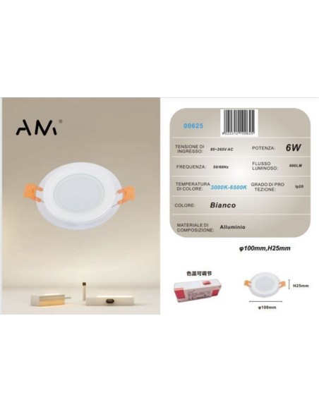 10x Pannello a LED da incasso 3000K - 6500K 6W AM-CR-6