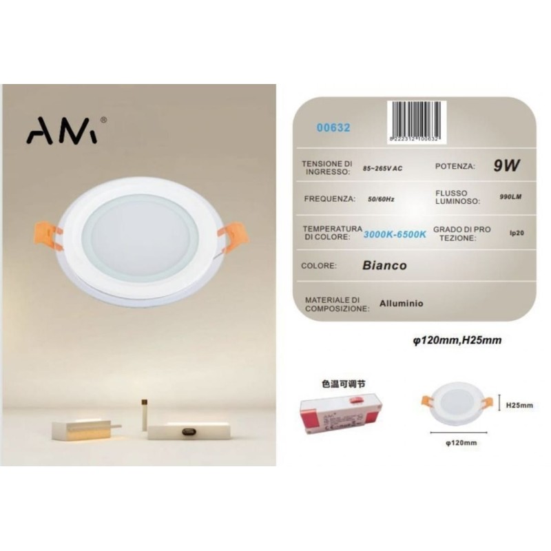 10x Pannello LED da incasso 3000K-6500K 9W