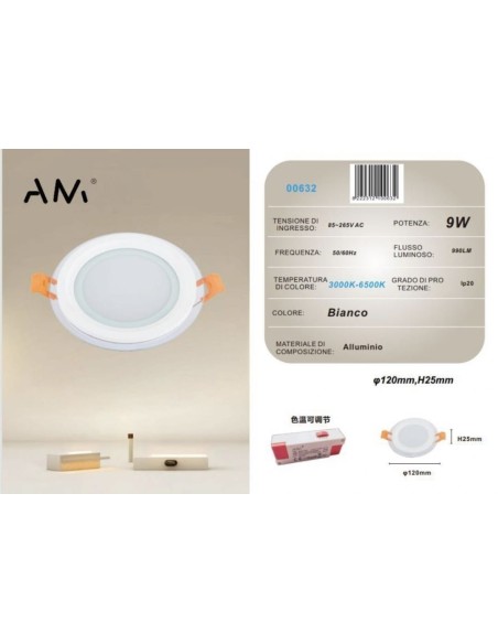 10x Pannello LED da incasso 3000K-6500K 9W